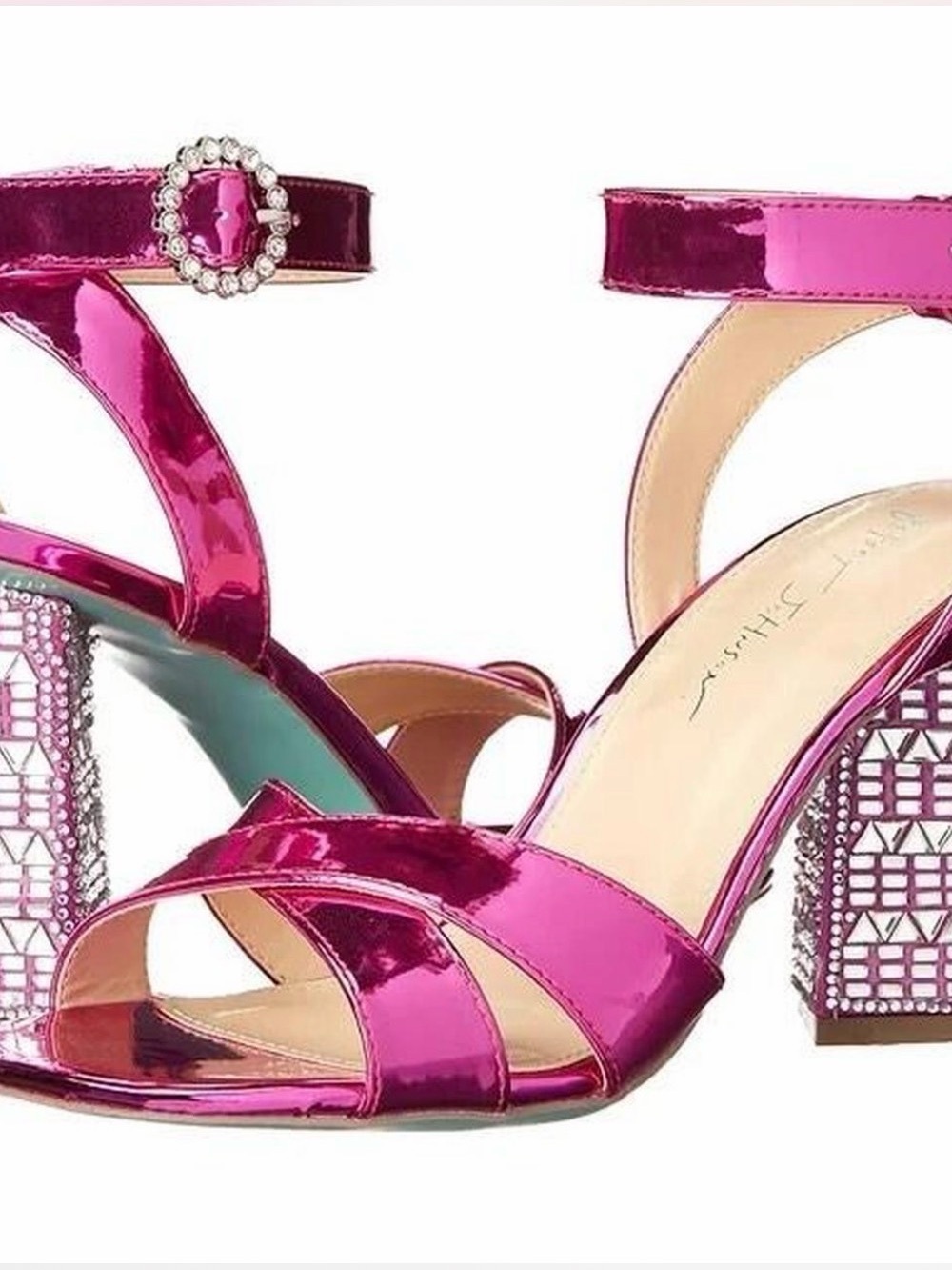 New 💖 Betsey Johnson. Size 7.5. Fuchsia Block-Heel Sandals with Crystal Detail - Picture 5 of 6